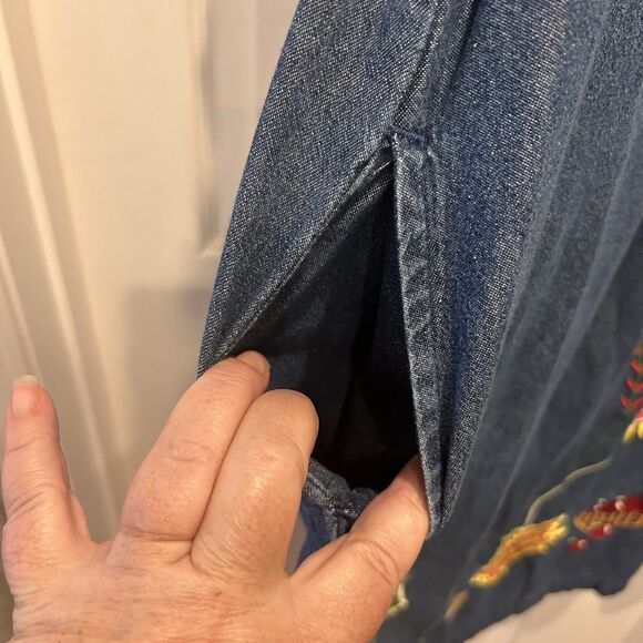 National Vintage Floral Mumu House Dress Embroidered Short Womens 1X Cotton - Picture 6 of 8